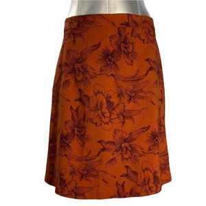 Margaret‎ M M Skirt Burnt Orange Plum Flowers Stretch Pull On Floral Casual Chic